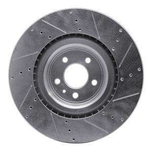 Ford Mustang Brake Rotor (1) - Front Left - R1 Concepts - Drilled & Slotted - Silver - `13-`14